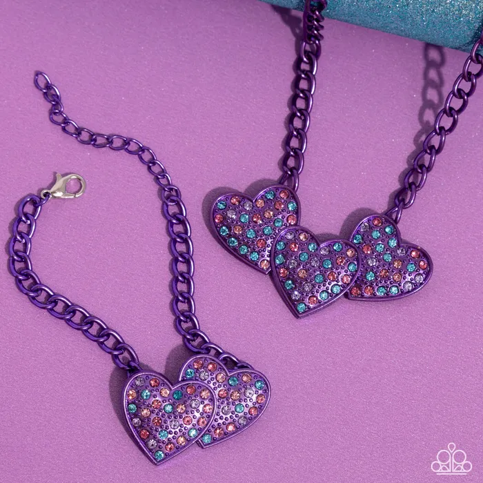 Necklaces Paparazzi Accessories LowKey Lovestruck Purple Iridescent Rhinestone Metallic Heart Necklace Paparazzi