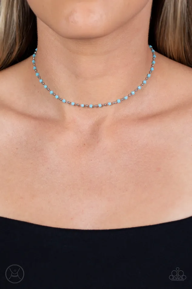 Necklaces Paparazzi Accessories Neon Lights Blue Bead Silver Choker Necklace Paparazzi