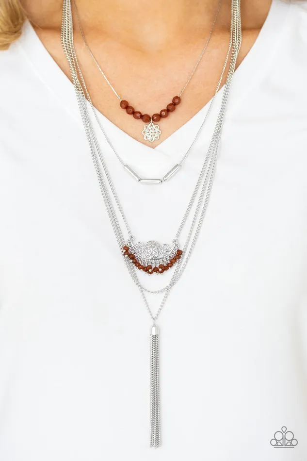 Necklaces Paparazzi Accessories Paparazzi Malibu Mixer Brown Bead Silver Tassel Layered Necklace Necklaces Paparazzi Accessories Paparazzi Malibu Mixer Brown Bead Silver Tassel Layered Necklace