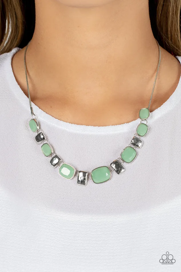 Necklaces Paparazzi Accessories Polished Parade Green Bead Silver Necklace Paparazzi