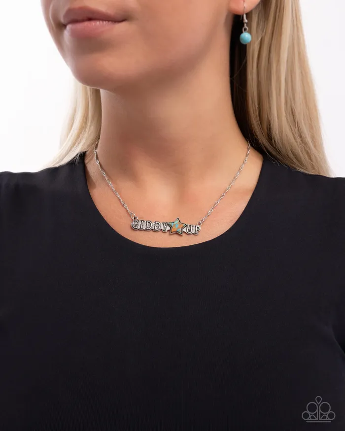 Necklaces Paparazzi Accessories PREORDER Giddy Up Glam Brown and Blue Star Stone Western Silver Short Necklace Paparazzi