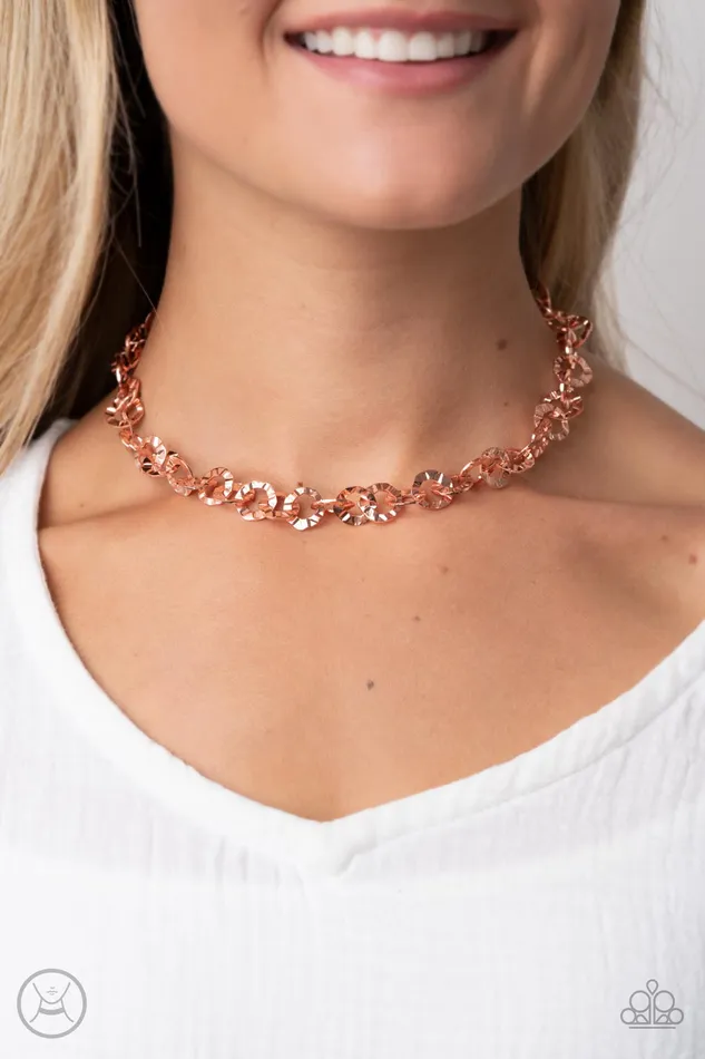 Necklaces Paparazzi Accessories Rebel Grit Copper Shiny Circle Choker Necklace Paparazzi