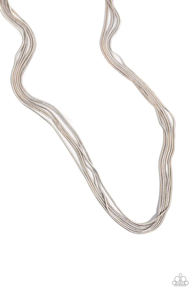Necklaces Paparazzi Accessories Salvaging Sass White and Silver Layered Snake Chain Short Necklace Paparazzi Necklaces Paparazzi Accessories Salvaging Sass White and Silver Layered Snake Chain Short Necklace Paparazzi