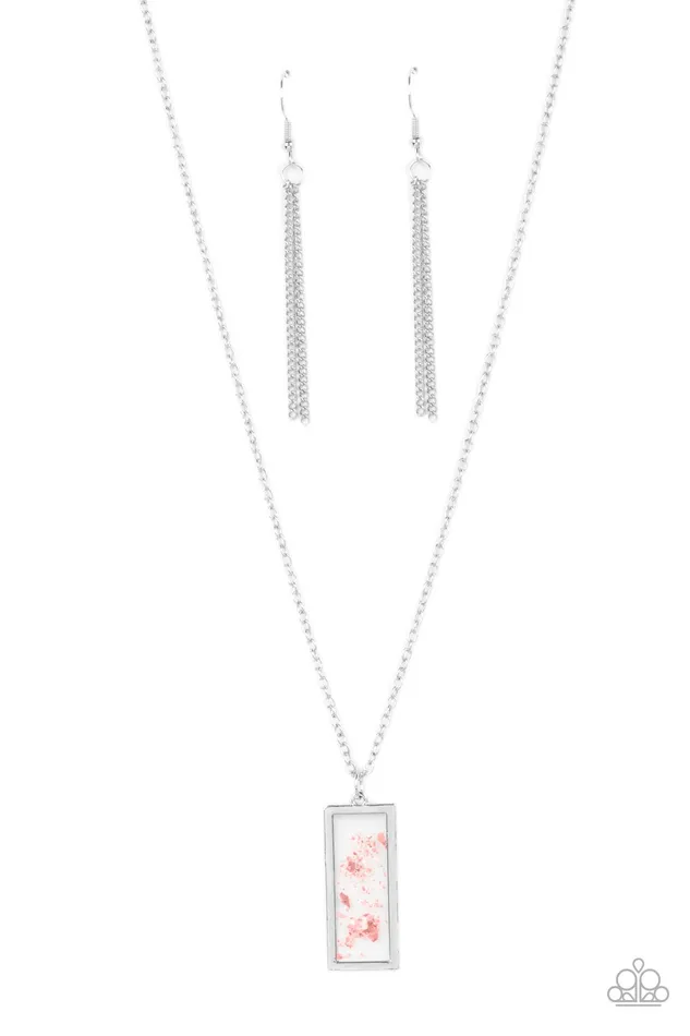 Necklaces Paparazzi Accessories SEA You Around Pink Iridescent Fleck Silver Rectangle Necklace Paparazzi Necklaces Paparazzi Accessories SEA You Around Pink Iridescent Fleck Silver Rectangle Necklace Paparazzi