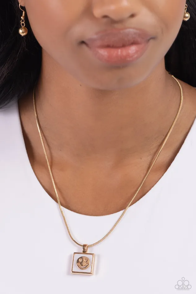 Necklaces Paparazzi Accessories Smiley Season Gold Smiley Face Short Necklace Paparazzi