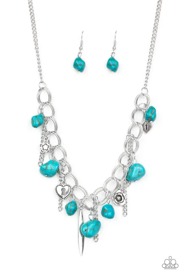 Necklaces Paparazzi Accessories Southern Sweetheart Paparazzi Blue Turquoise Floral Heart Charm Silver Necklace Necklaces Paparazzi Accessories Southern Sweetheart Paparazzi Blue Turquoise Floral Heart Charm Silver Necklace