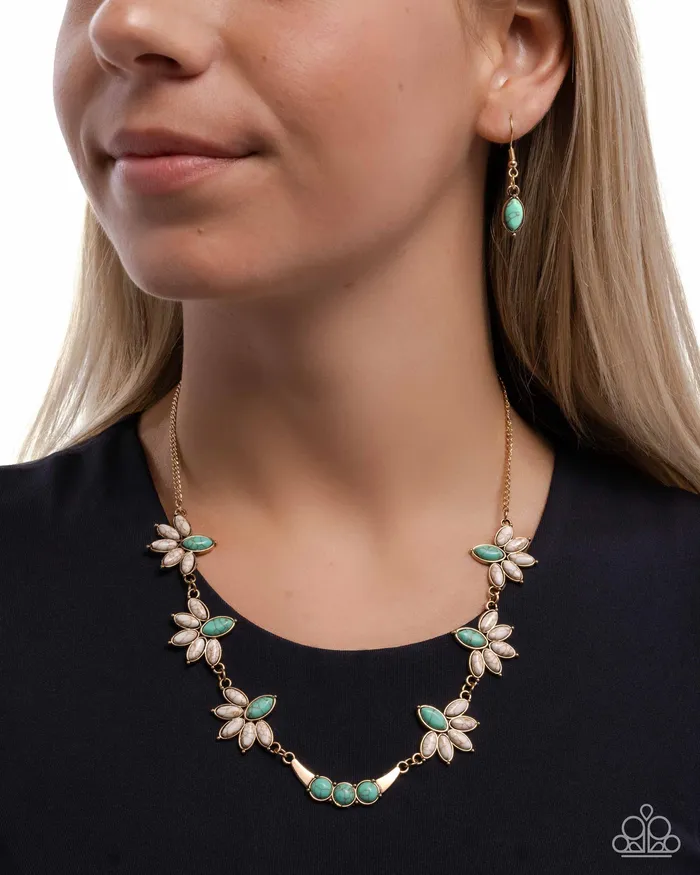 Necklaces Paparazzi Accessories Substantial Stone White and Turquoise Stone Gold Short Necklace Paparazzi