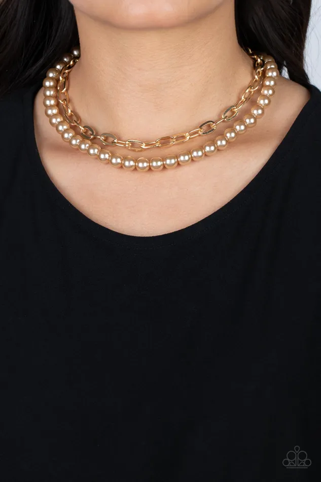 Necklaces Paparazzi Accessories Suburban Yacht Club Brown Pearl Gold Chain Layered Necklace Paparazzi