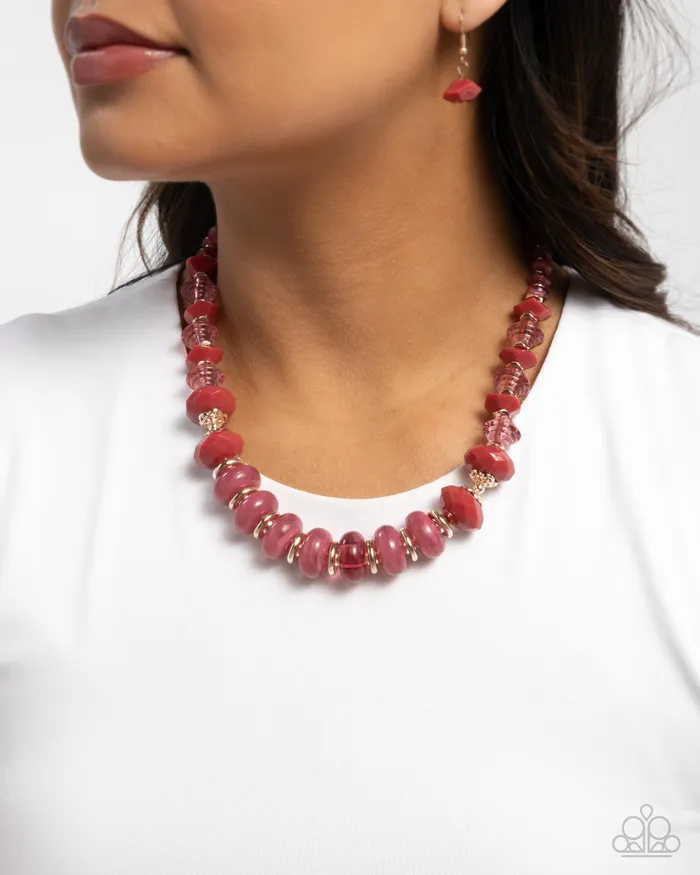 Necklaces Paparazzi Accessories Swift Shimmer Pink Bead Gold Accent Short Necklace Paparazzi