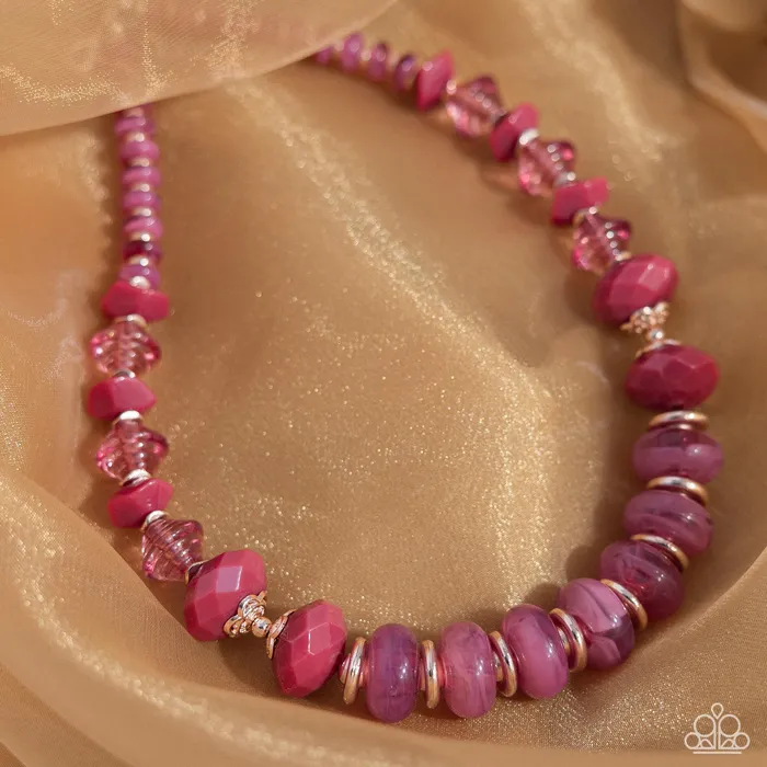 Necklaces Paparazzi Accessories Swift Shimmer Pink Bead Gold Accent Short Necklace Paparazzi