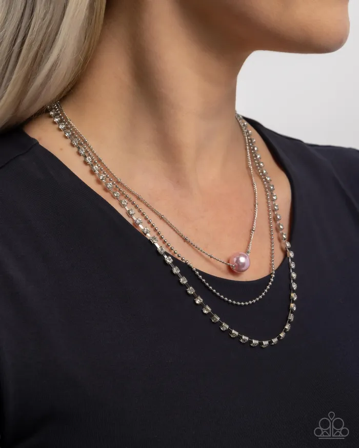 Necklaces Paparazzi Accessories Symmetrical Shimmer Pink Iridescent Sphere Silver Layered Short Necklace Paparazzi