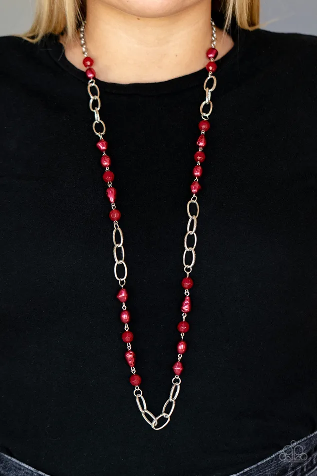 Necklaces Paparazzi Accessories Tea Party Tango Red Bead Silver Link Necklace Paparazzi