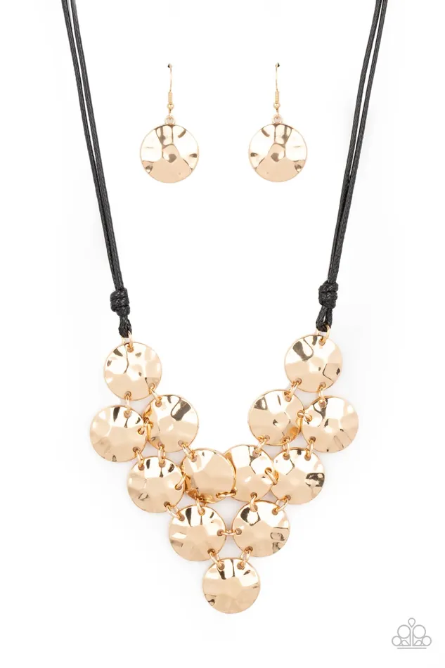 Necklaces Paparazzi Accessories Token Treasure Gold Hammered Disc Black Cord Necklace Paparazzi Necklaces Paparazzi Accessories Token Treasure Gold Hammered Disc Black Cord Necklace Paparazzi