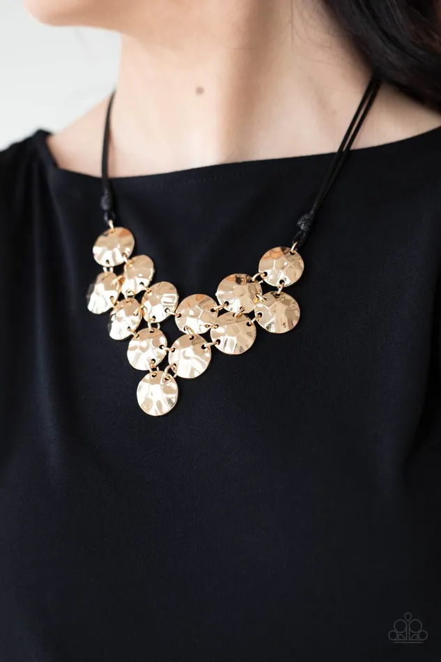 Necklaces Paparazzi Accessories Token Treasure Gold Hammered Disc Black Cord Necklace Paparazzi