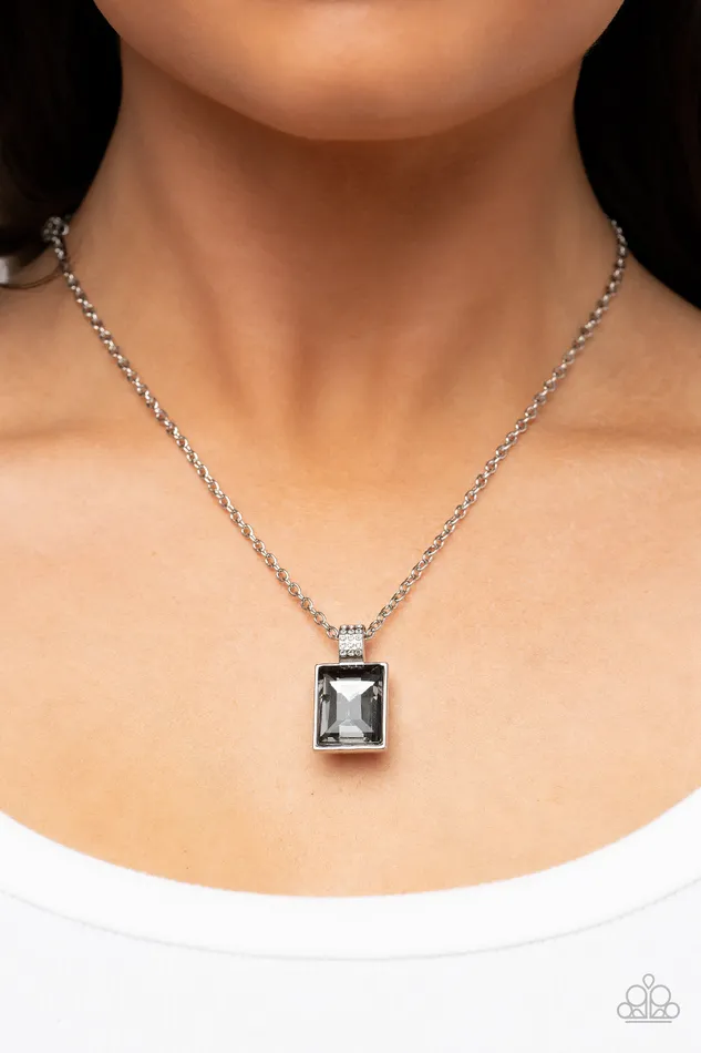 Necklaces Paparazzi Accessories Understated Dazzle Silver Emerald Cut Smoky Gem Necklace Paparazzi