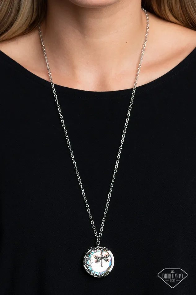 Necklaces Paparazzi Accessories WHIMSY Beneath My Wings Multi Iridescent Gem Silver Dragonfly Necklace Empire Diamond Exclusive Paparazzi