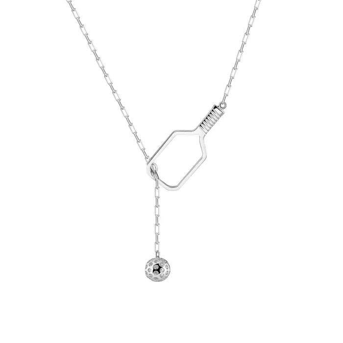 Necklaces Pickleball Lariat Silver Paddle Ball Necklace PickleBelle