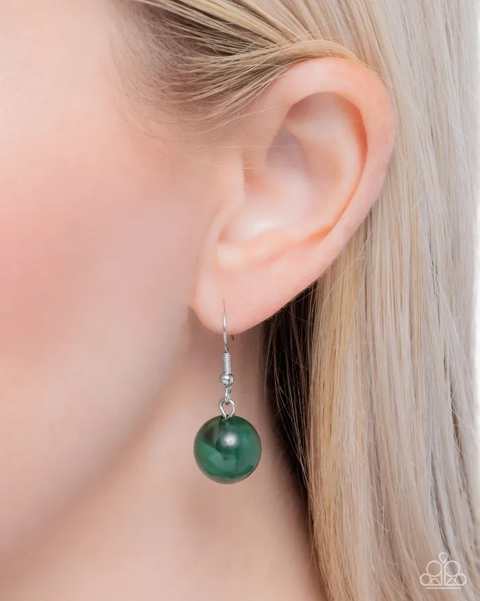 Necklaces PREORDER Bewitching Texture Green Bead Silver Short Necklace Paparazzi Paparazzi Accessories