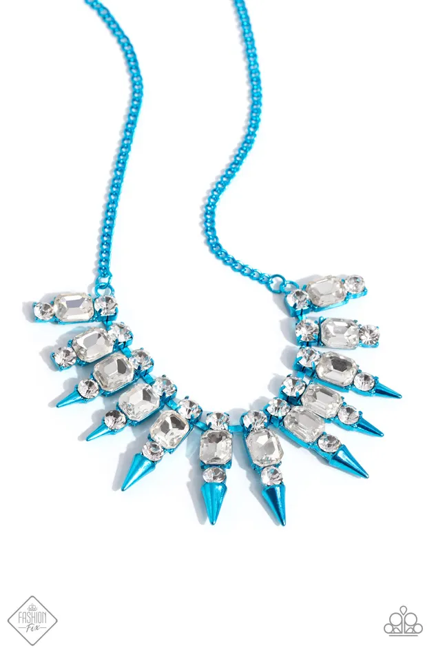 Necklaces Punk Passion Blue Metallic White Gem Short Necklace Paparazzi Fashion Fix December 2023 Fashion Fix Paparazzi Accessories