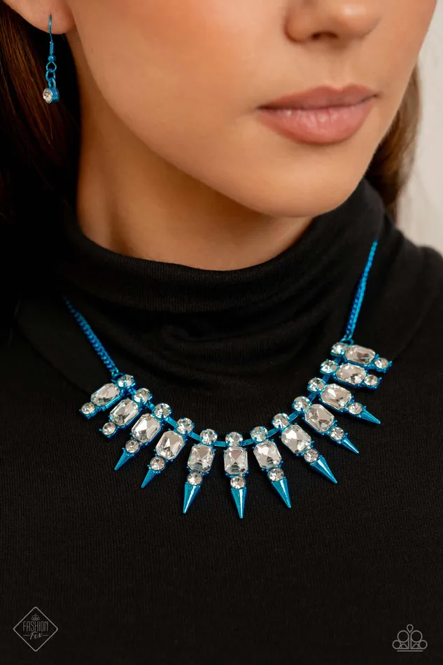 Necklaces Punk Passion Blue Metallic White Gem Short Necklace Paparazzi Fashion Fix December 2023 Fashion Fix Paparazzi Accessories