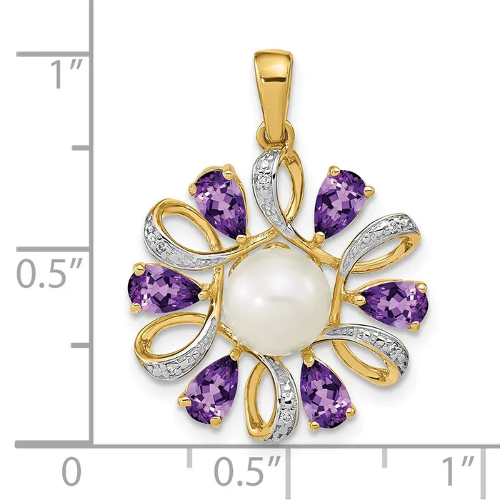Necklaces Qgold 14k Diamond and 67mm Button FWC PearlAmethyst Pendant 215 grams Necklaces Qgold 14k Diamond and 67mm Button FWC PearlAmethyst Pendant 215 grams