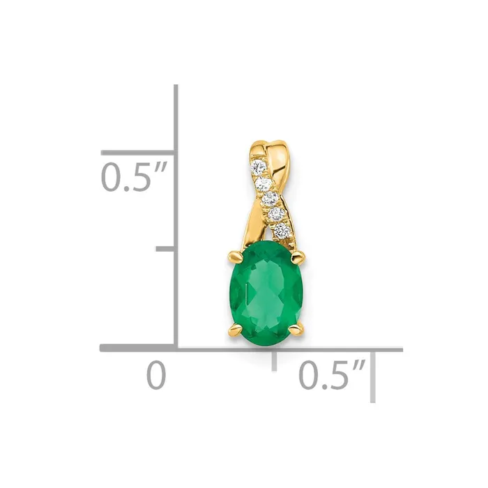 Necklaces Qgold 14K Oval Created Emerald and Diamond Pendant 075 grams Necklaces Qgold 14K Oval Created Emerald and Diamond Pendant 075 grams