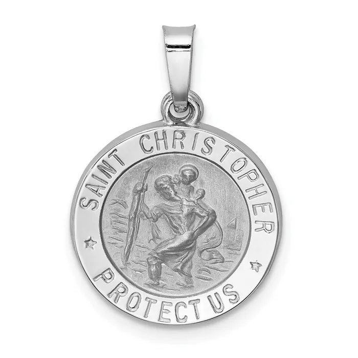 Necklaces Qgold 14k White Gold 15 mm PolishedSatin St Christopher Medal Hollow Pendant 088 grams Necklaces Qgold 14k White Gold 15 mm PolishedSatin St Christopher Medal Hollow Pendant 088 grams