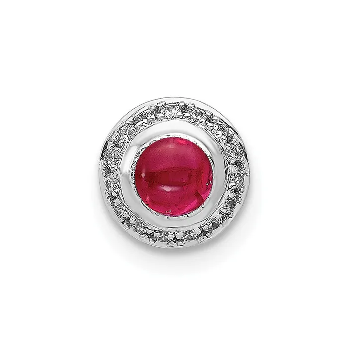 Necklaces Qgold 14k White Gold Diamond and Cabochon 38 Ruby Halo Chain Slide 055 grams Necklaces Qgold 14k White Gold Diamond and Cabochon 38 Ruby Halo Chain Slide 055 grams