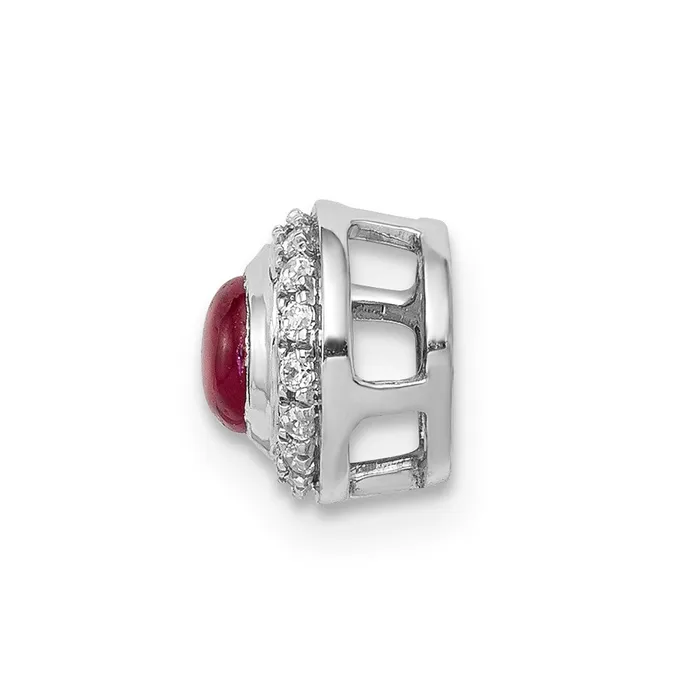 Necklaces Qgold 14k White Gold Diamond and Cabochon 38 Ruby Halo Chain Slide 055 grams Necklaces Qgold 14k White Gold Diamond and Cabochon 38 Ruby Halo Chain Slide 055 grams