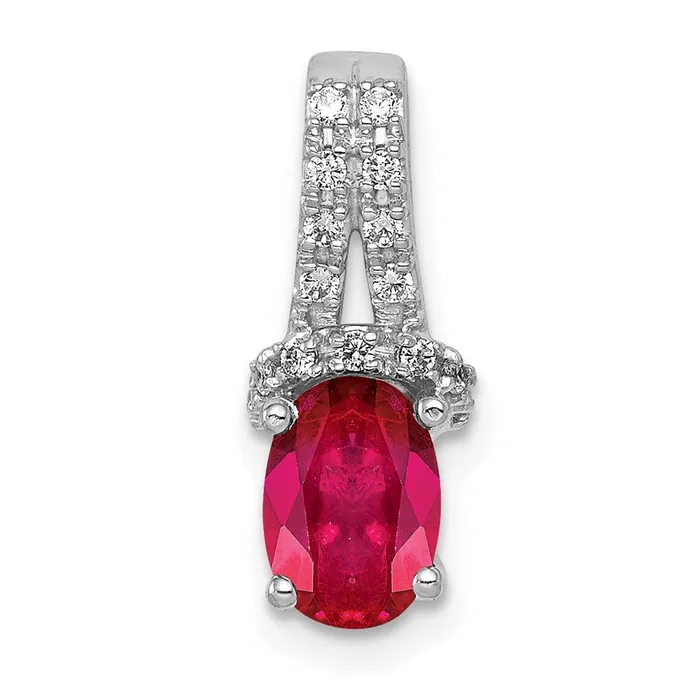 Necklaces Qgold 14k White Gold Diamond and Oval Ruby Pendant 1 grams