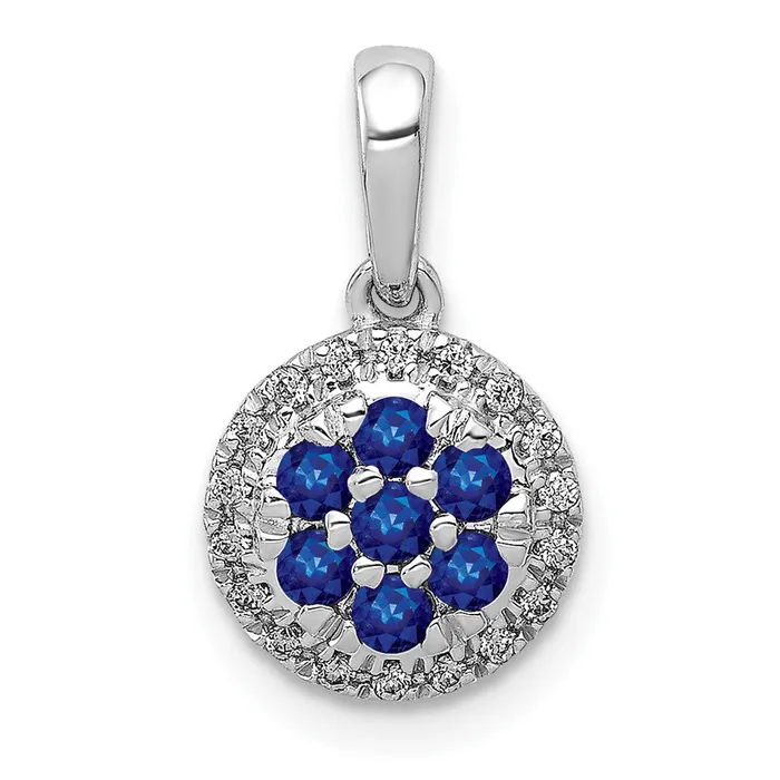 Necklaces Qgold 14k White Gold Diamond and Sapphire Circle Pendant 09 grams Necklaces Qgold 14k White Gold Diamond and Sapphire Circle Pendant 09 grams