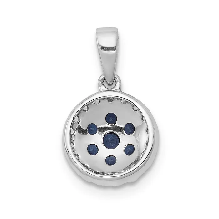 Necklaces Qgold 14k White Gold Diamond and Sapphire Circle Pendant 09 grams Necklaces Qgold 14k White Gold Diamond and Sapphire Circle Pendant 09 grams
