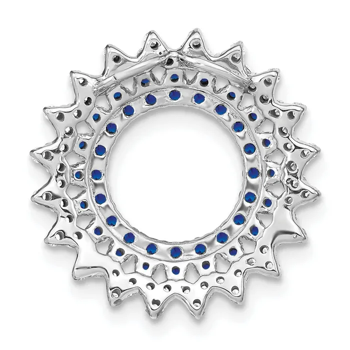 Necklaces Qgold 14k White Gold Sapphire and Diamond Sunburst Chain Slide 22 grams Necklaces Qgold 14k White Gold Sapphire and Diamond Sunburst Chain Slide 22 grams