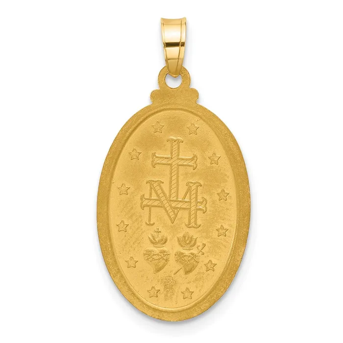 Necklaces Qgold 14k Yellow Gold 144 mm Satin and Polished Miraculous Medal Oval Solid Pendant 224 grams