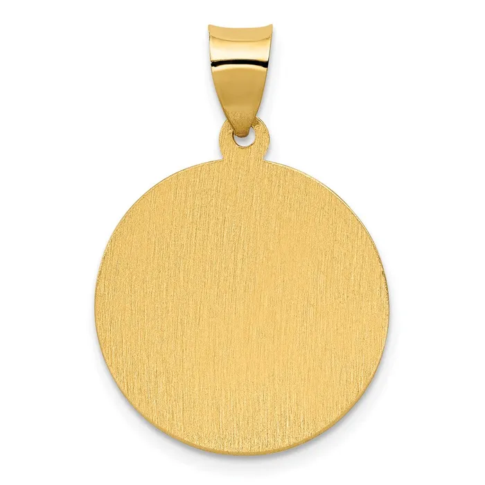 Necklaces Qgold 14k Yellow Gold 19 mm Polished Satin Hollow Divino Nino Round Medal Pendant 153 grams