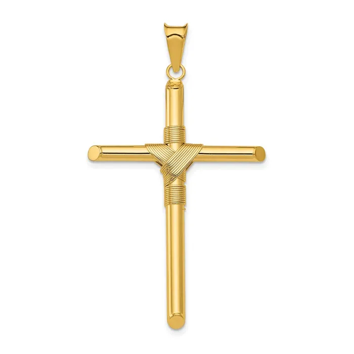 Necklaces Qgold 14k Yellow Gold 286 mm Polished wCenter Wrap Tube Cross Pendant 22 grams Necklaces Qgold 14k Yellow Gold 286 mm Polished wCenter Wrap Tube Cross Pendant 22 grams