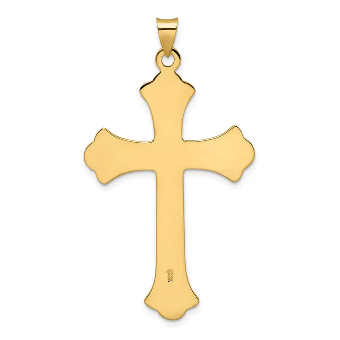 Necklaces Qgold 14k Yellow Gold 3111 mm Polished and Textured Solid Fleur de Lis Cross Pendant 568 grams