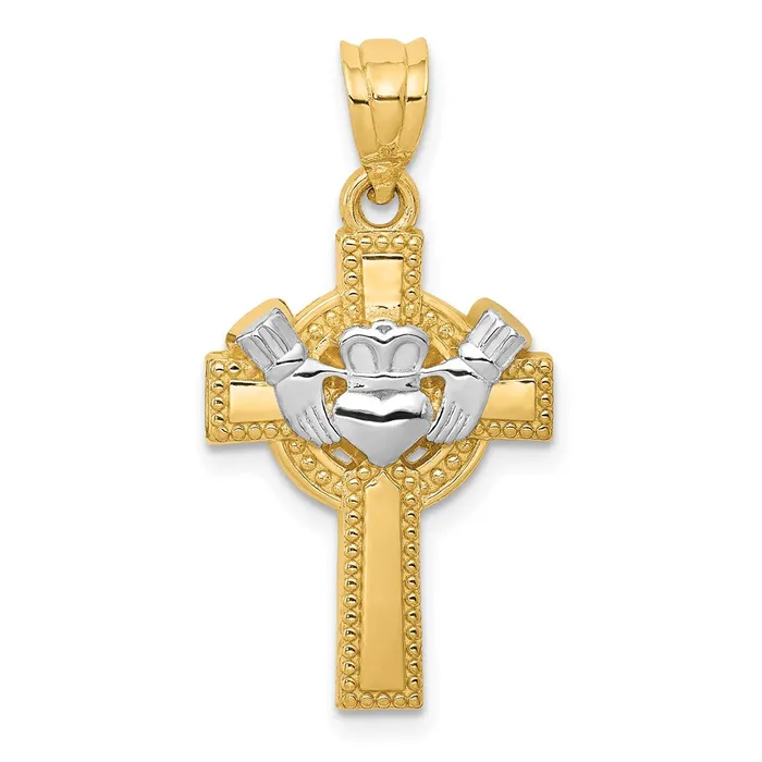 Necklaces Qgold 14k Yellow Rhodium 15 mm Accent Claddagh Cross Pendant 153 grams Necklaces Qgold 14k Yellow Rhodium 15 mm Accent Claddagh Cross Pendant 153 grams