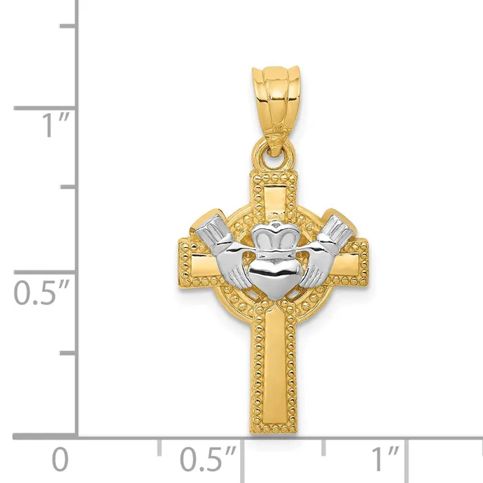 Necklaces Qgold 14k Yellow Rhodium 15 mm Accent Claddagh Cross Pendant 153 grams Necklaces Qgold 14k Yellow Rhodium 15 mm Accent Claddagh Cross Pendant 153 grams