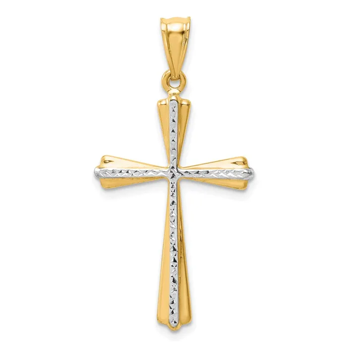 Necklaces Qgold 14k Yellow Rhodium 19 mm Diamond Cut Cross Pendant 102 grams Necklaces Qgold 14k Yellow Rhodium 19 mm Diamond Cut Cross Pendant 102 grams