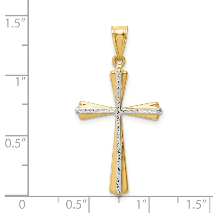 Necklaces Qgold 14k Yellow Rhodium 19 mm Diamond Cut Cross Pendant 102 grams Necklaces Qgold 14k Yellow Rhodium 19 mm Diamond Cut Cross Pendant 102 grams