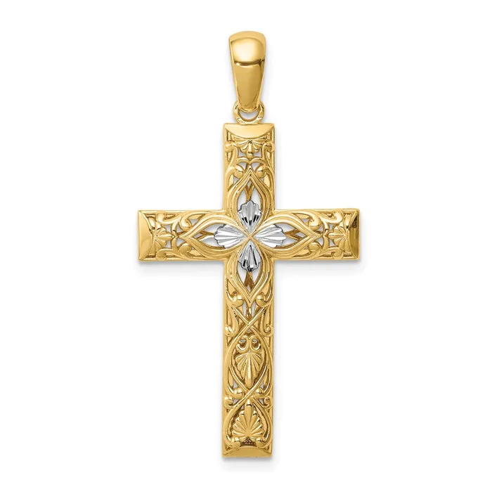 Necklaces Qgold 14k Yellow Rhodium 20 mm DC Cross Pendant 234 grams