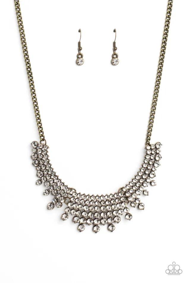 Necklaces Shimmering Song Brass White Rhinestone Short Necklace Paparazzi Paparazzi Accessories Necklaces Shimmering Song Brass White Rhinestone Short Necklace Paparazzi Paparazzi Accessories