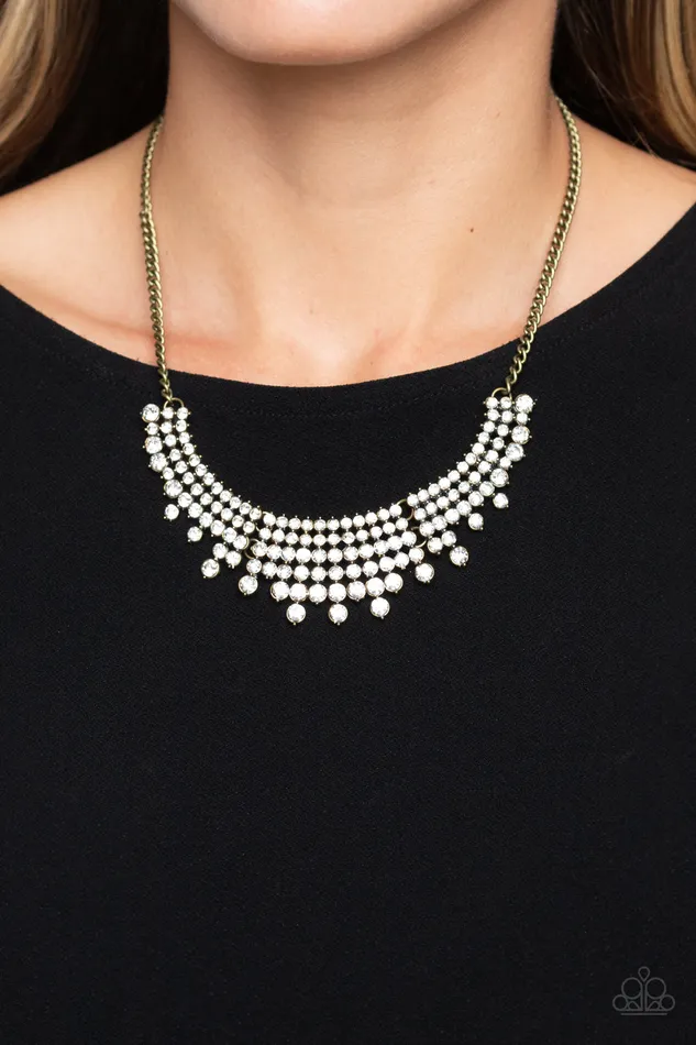 Necklaces Shimmering Song Brass White Rhinestone Short Necklace Paparazzi Paparazzi Accessories