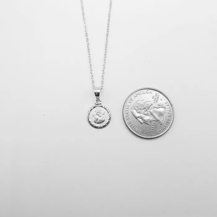 Necklaces Silver Our Lady of Perpetual Help Medal Mini Round Floral Necklace 18inch MEXICO