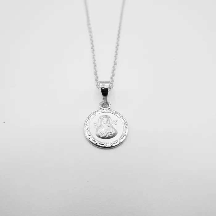 Necklaces Silver Our Lady of Perpetual Help Medal Mini Round Floral Necklace 18inch MEXICO