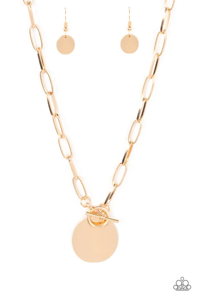 Necklaces Tag Out Gold Disc Toggle Necklace Paparazzi Paparazzi Accessories