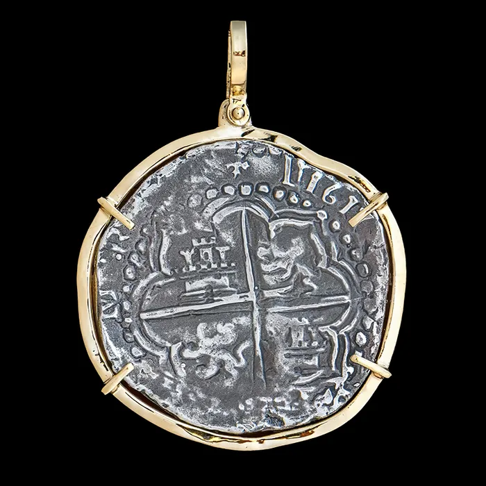 Necklaces The Treasure Shoppe Atocha Jewelry Extra Large Potosi Silver Coin Pendant w14K Gold Frame Necklaces The Treasure Shoppe Atocha Jewelry Extra Large Potosi Silver Coin Pendant w14K Gold Frame