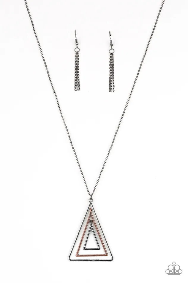 Necklaces TRI Harder Multi Gunmetal Copper Silver Triangle Necklace Paparazzi Paparazzi Accessories Necklaces TRI Harder Multi Gunmetal Copper Silver Triangle Necklace Paparazzi Paparazzi Accessories