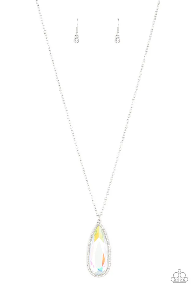 Necklaces Watch Out For REIGN Multi Iridescent Teardrop Gem Silver Pendant Necklace Paparazzi Paparazzi Accessories Necklaces Watch Out For REIGN Multi Iridescent Teardrop Gem Silver Pendant Necklace Paparazzi Paparazzi Accessories